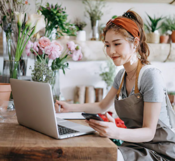 Woman using a laptop