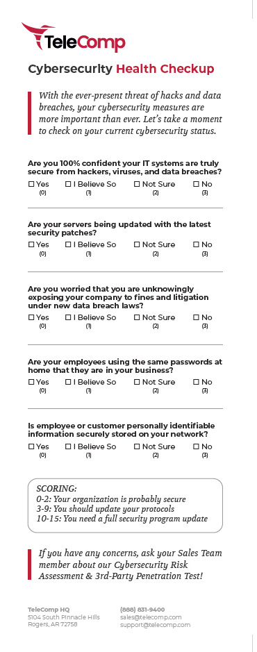 Cyber Risk Checklist Welcome to TeleComp - TeleComp